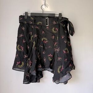 ALC Daro Black SIlk Floral Belted Mini Skirt 2